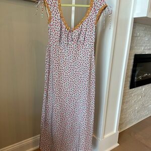 Betsey Johnson White Maxi Dress with Red Floral and Mustard Trim